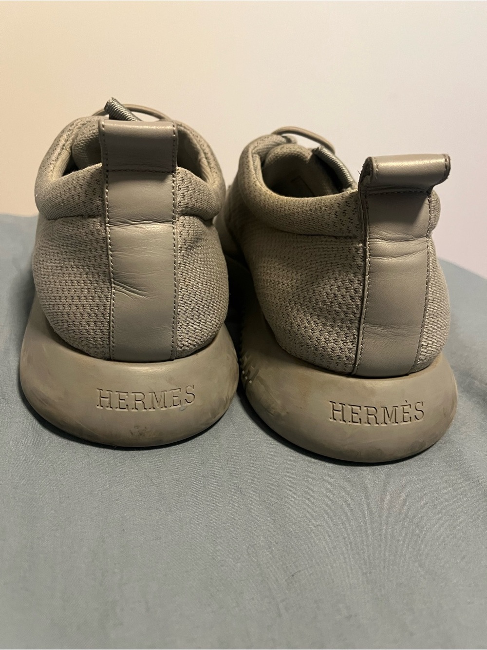 Hermes Men's Grey Slip-On Knit Sneakers